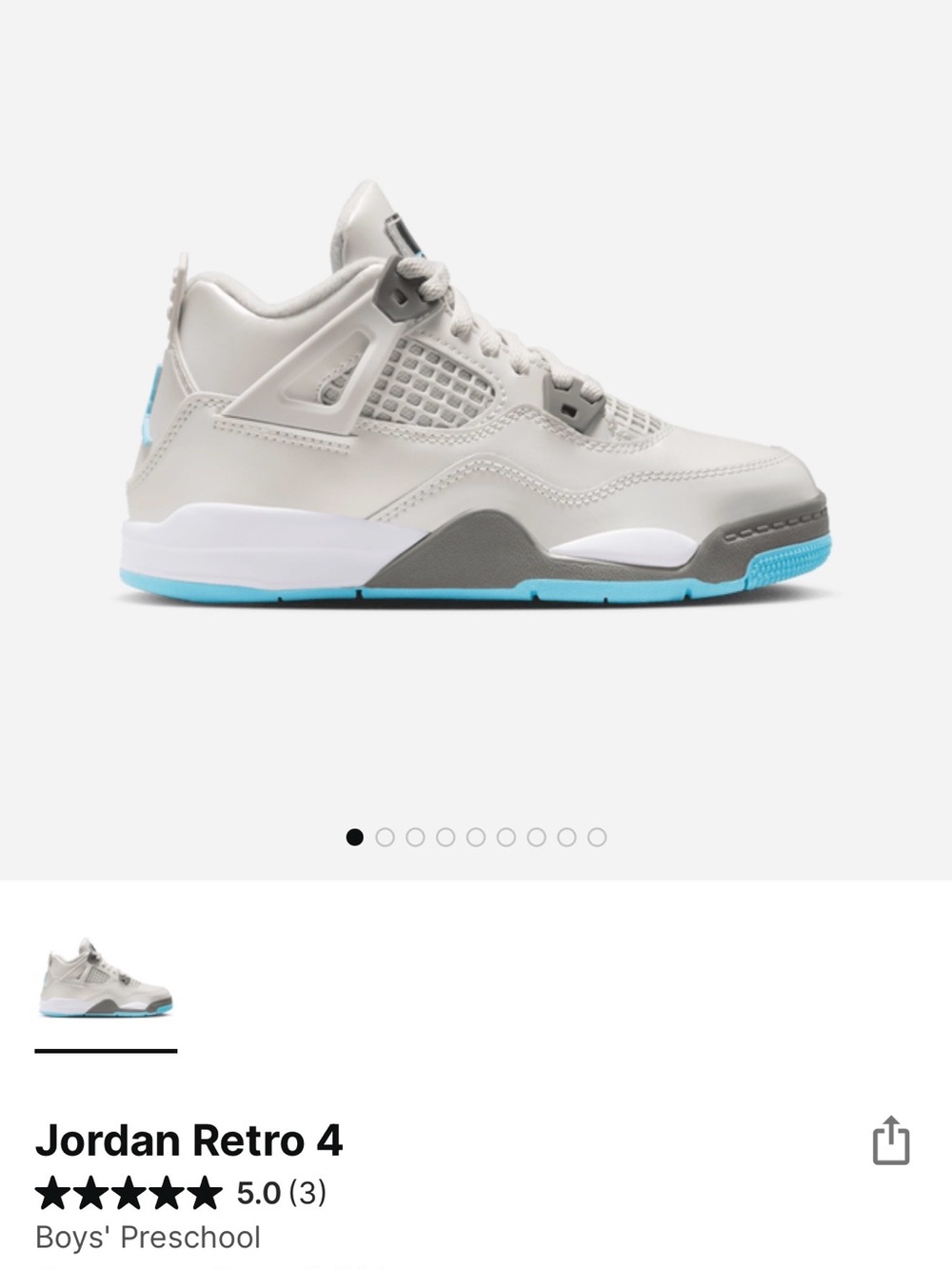 Jordan Retro 4 Preschool Sneakers in Light Gray & Ice Blue